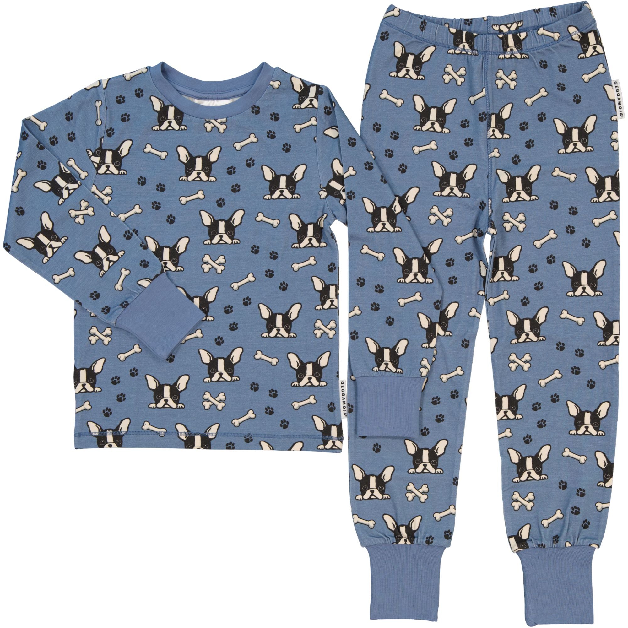 Zweiteiliger Schlafanzug Bambus Bulldogge Blau