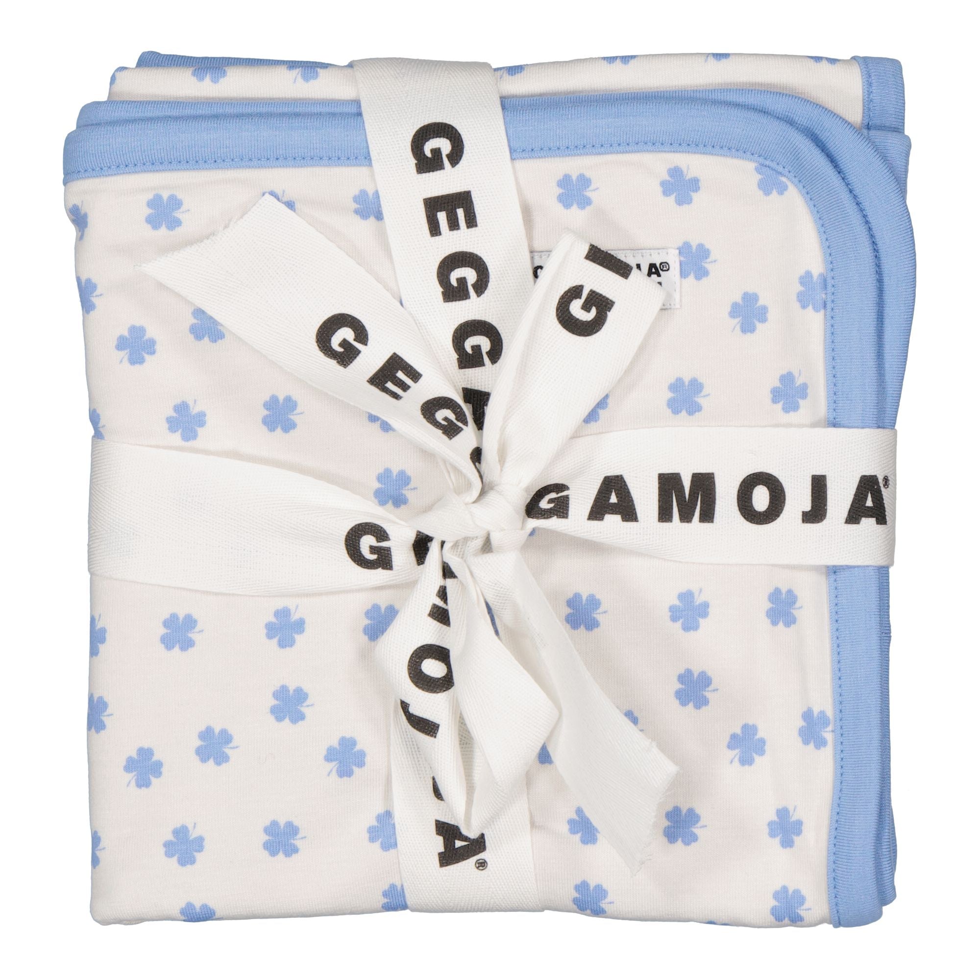 Babydecke Bambus Blau Kleeblatt mit Schnullerhalter