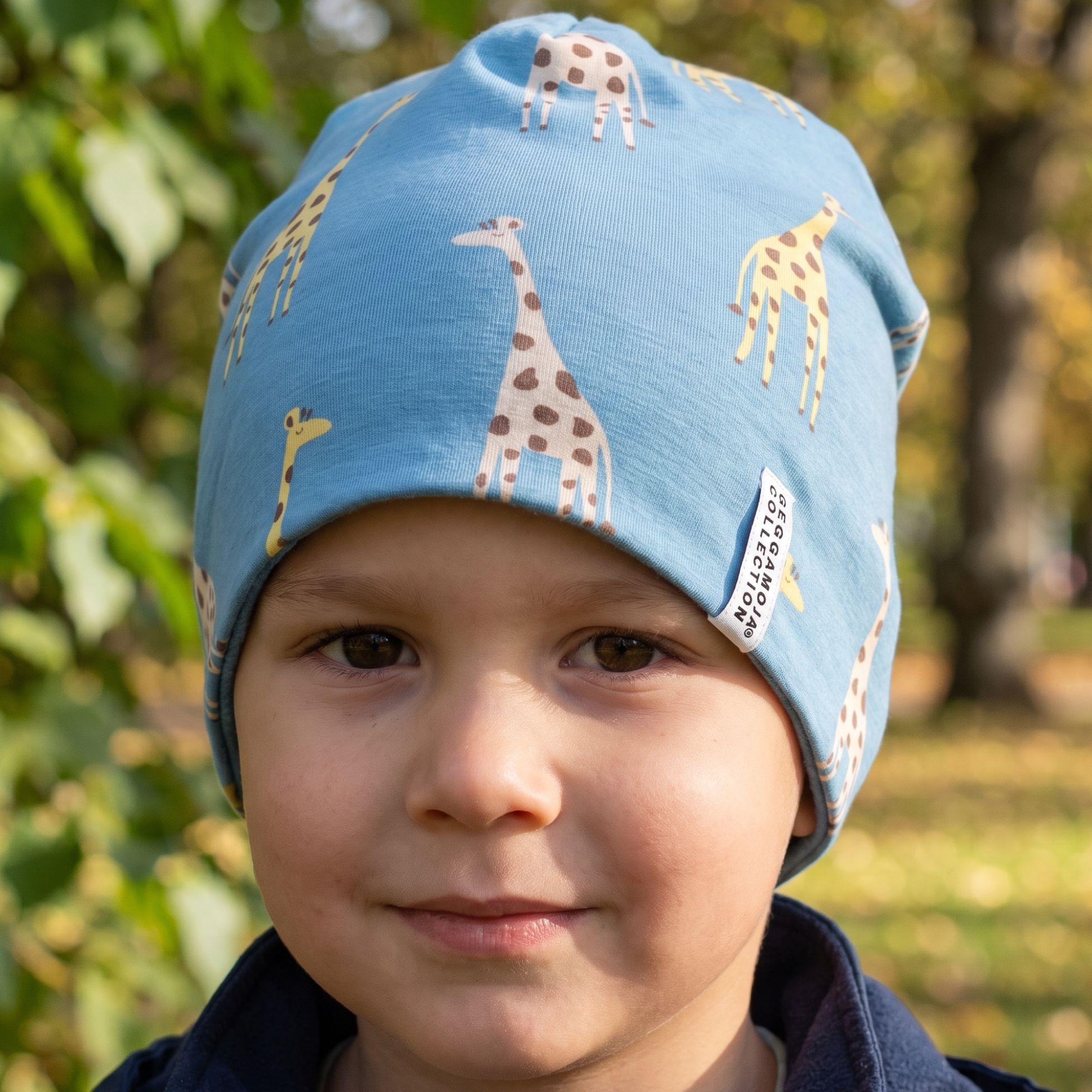 Mössa Fleecefodrad Bambu Blue Giraffe