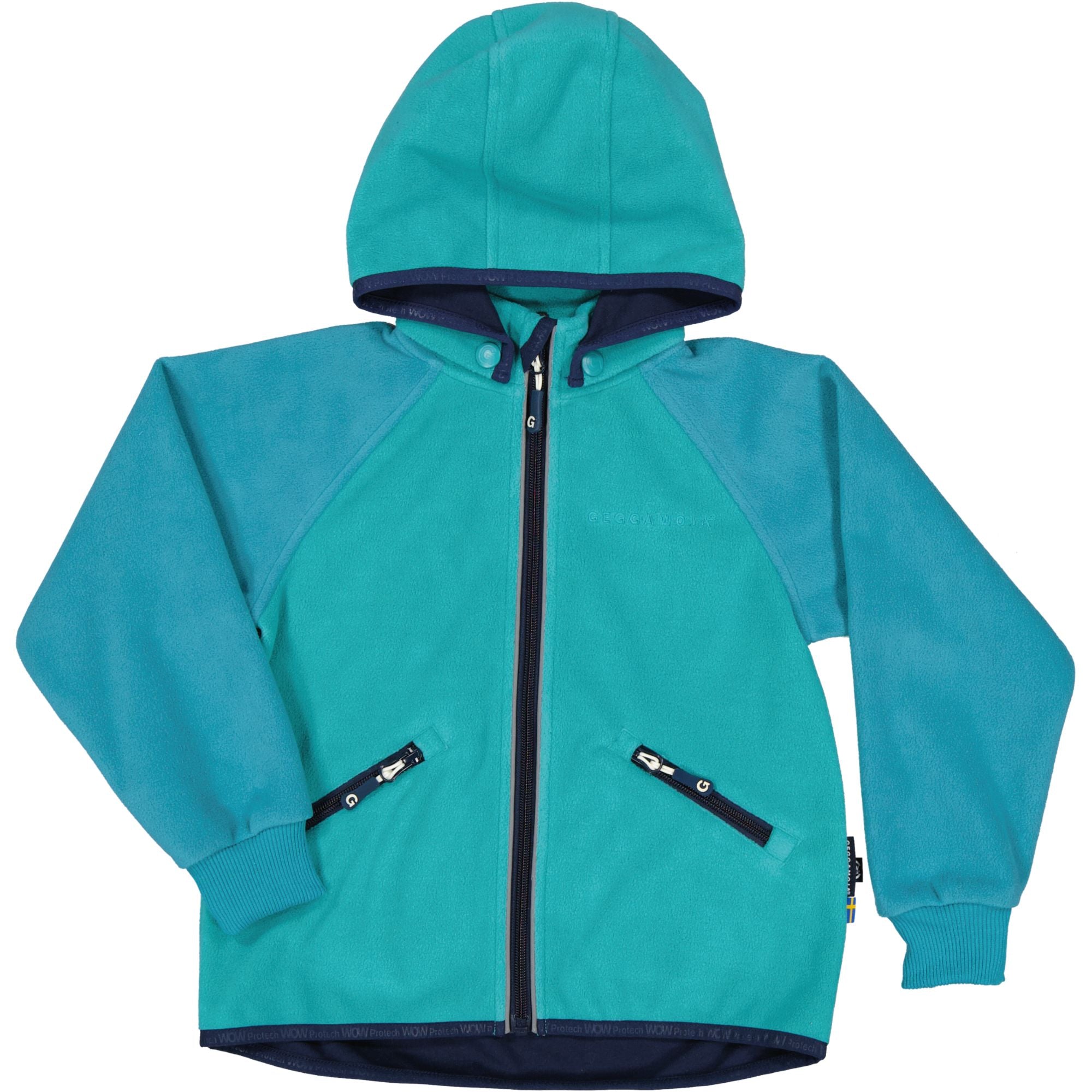 Petrolfarbene Windfleecejacke mit Hufe und Reißverschluss von Geggamoja.