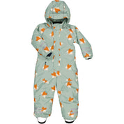 Grüner Winteroverall Unitoddler mit Räv-Muster und abnehmbarer Kapuze von Geggamoja.