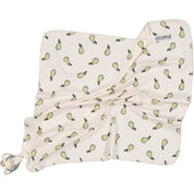 Beige snuttefilt i mjuk bambu med päronmönster och napphållare från Geggamoja.