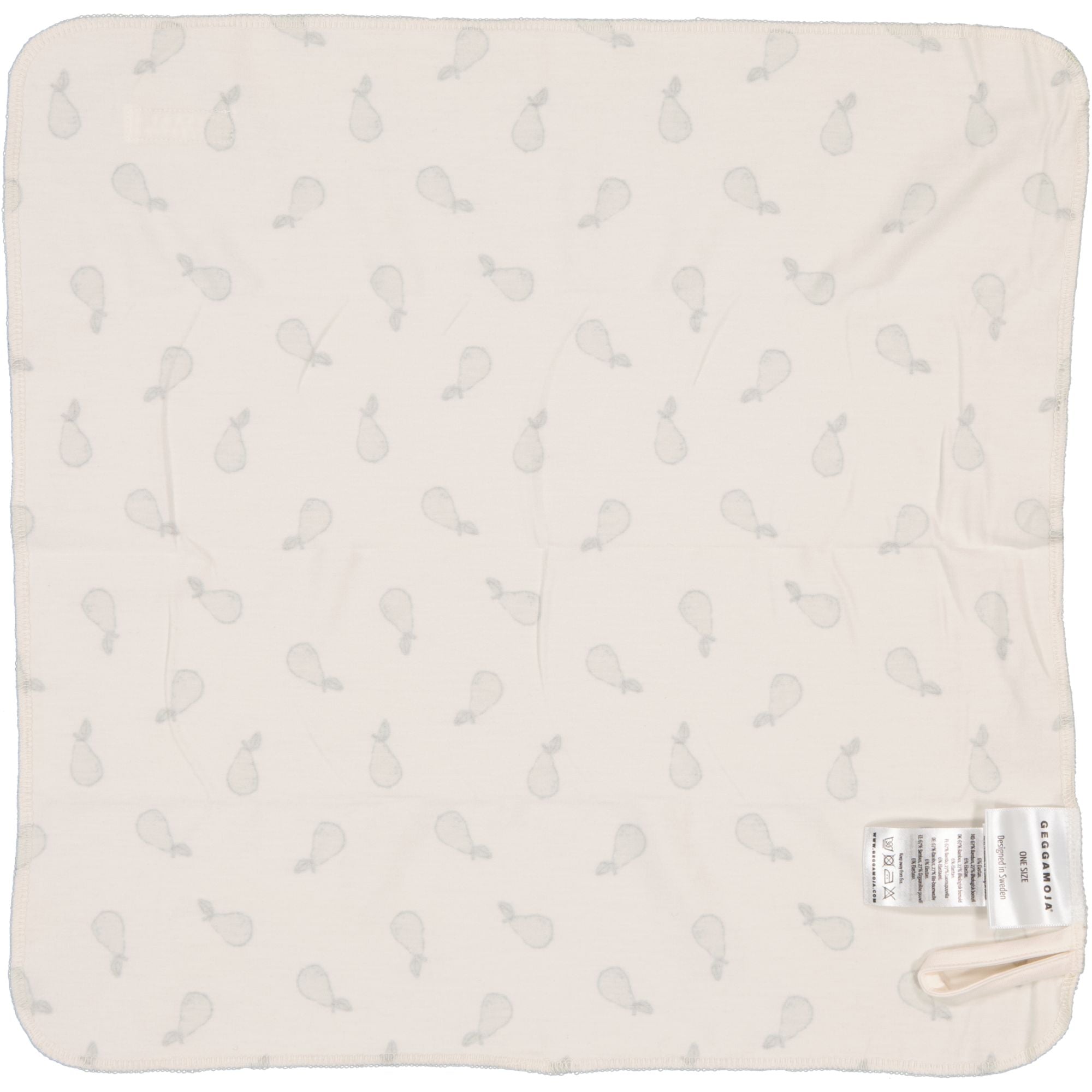 Beige snuttefilt med päronmönster i mjuk bambu och ekologisk bomull från Geggamoja.