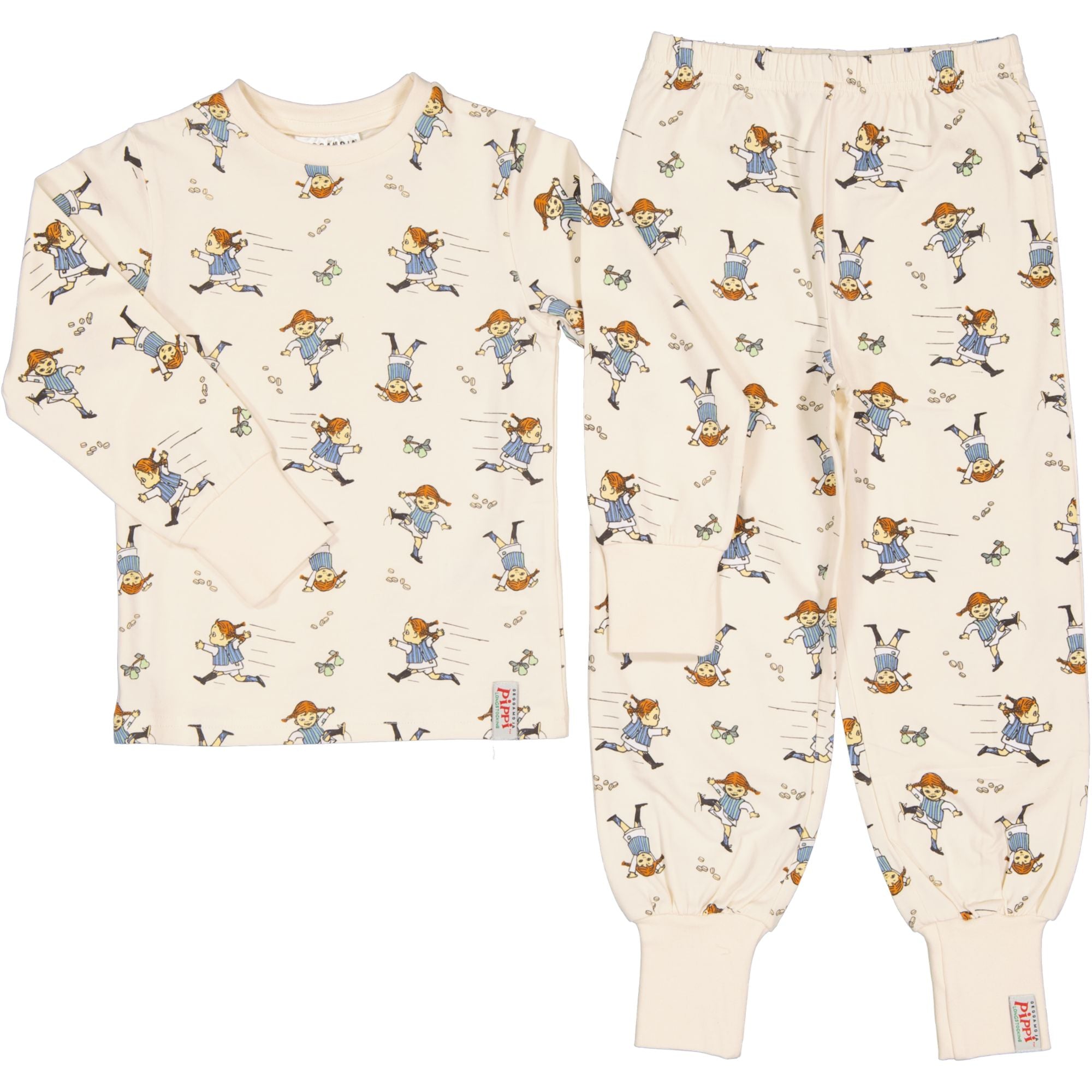 To-delt pysjamas Pippi Langstrømpe myk beige
