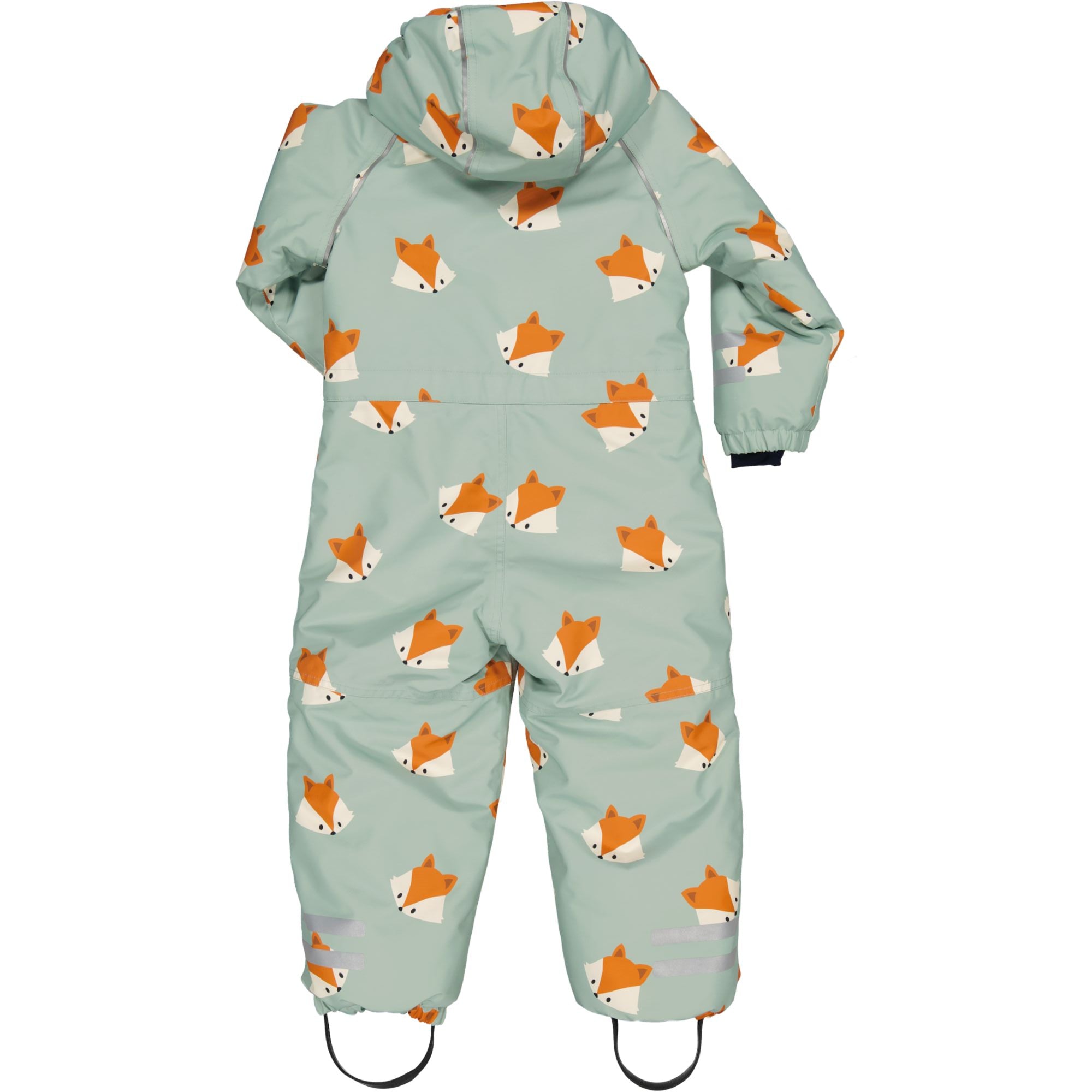 Frostgrüner Winteroverall Unitoddler mit Fuchsmuster von hinten von Geggamoja.