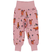 Rosa Babyhosen aus Bio-Baumwolle mit Mama mu und Krähe-Muster von Geggamoja.