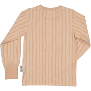 Pink long-sleeve shirt with striped pattern and soft cuffs from Geggamoja, back view.