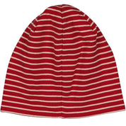 Rosa und rot gestreifte Topline-Mütze aus weichem Interlock-Jersey von Geggamoja, Rückansicht.