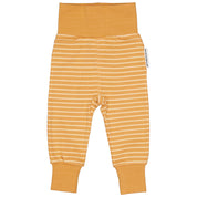 Yellow and striped baby pants in soft organic cotton with wide cuffs from Geggamoja.