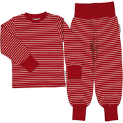Rosa och röd randig tvådelad pyjamas i mjuk ekologisk bomull från Geggamoja.