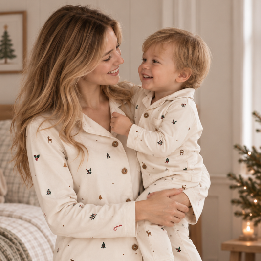 Pyjamas Vuxen Tvådelad Holiday Icons Beige