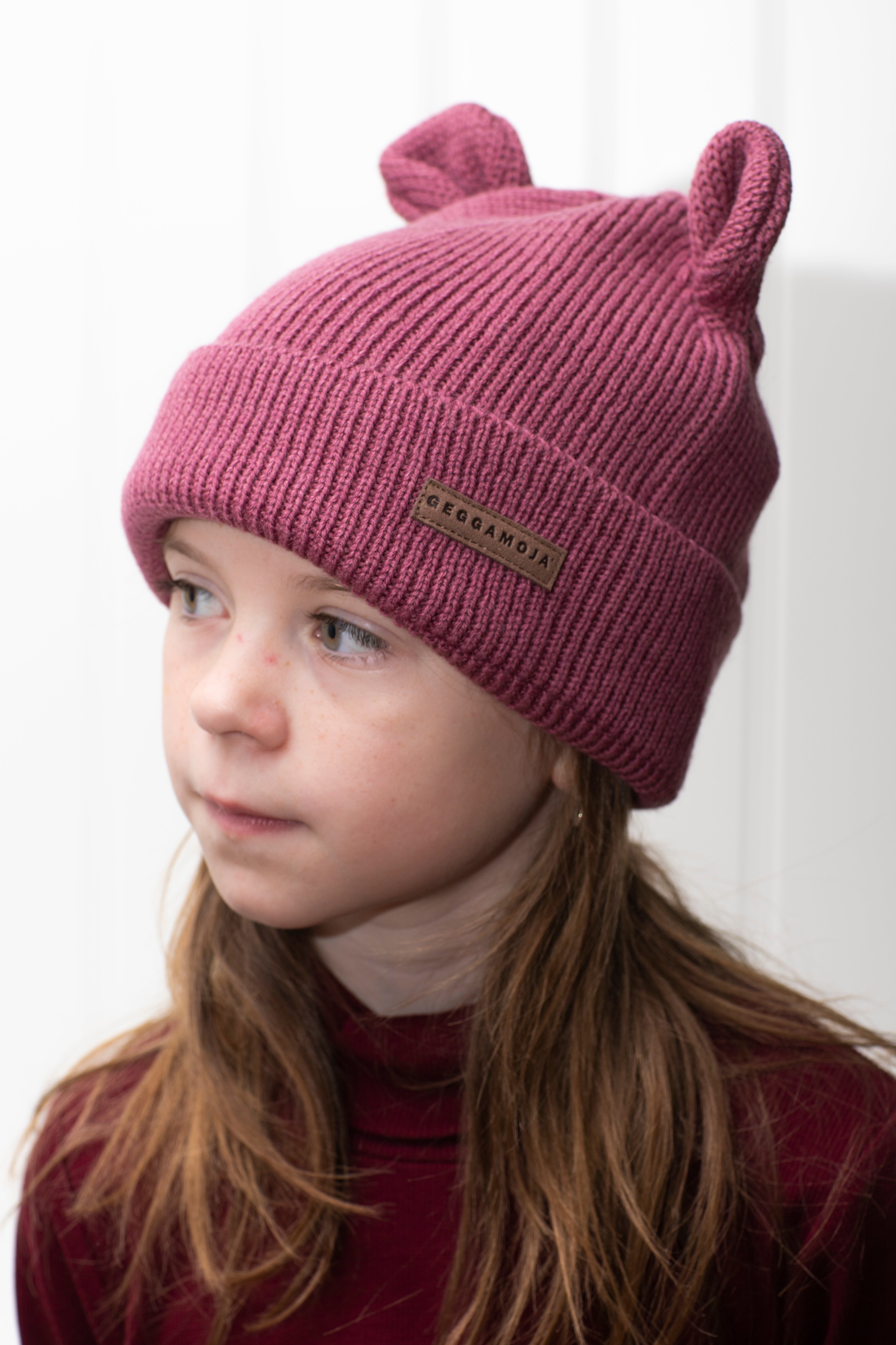 Stickad mössa Öron Rose