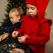 Kleid mit Volant Dunkelrot