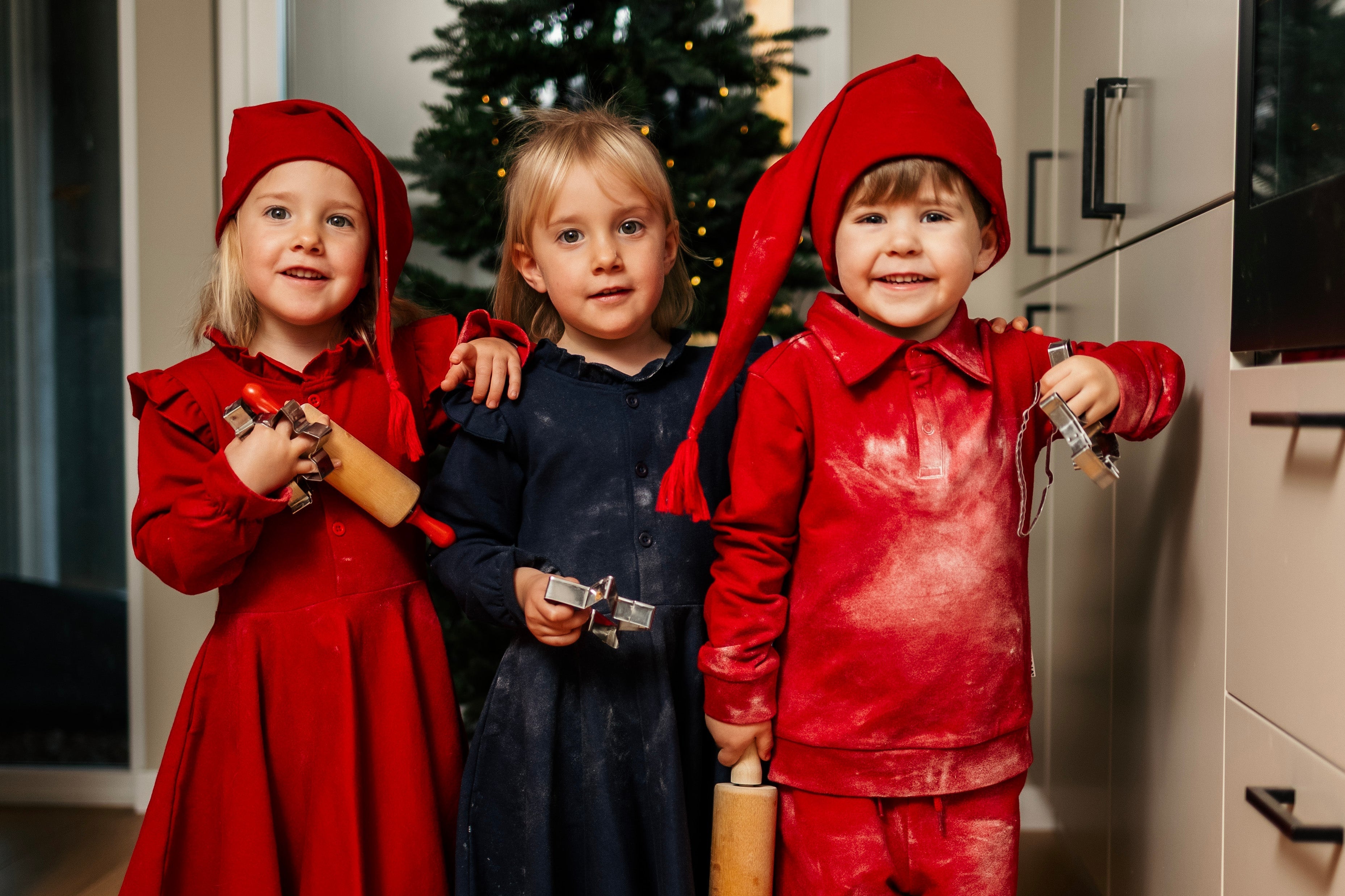 Kleid mit Volant Dunkelrot