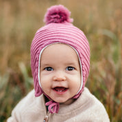 Strikket hjelmhette rosa