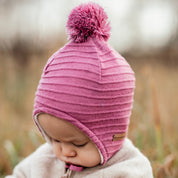 Strikket hjelmhette rosa