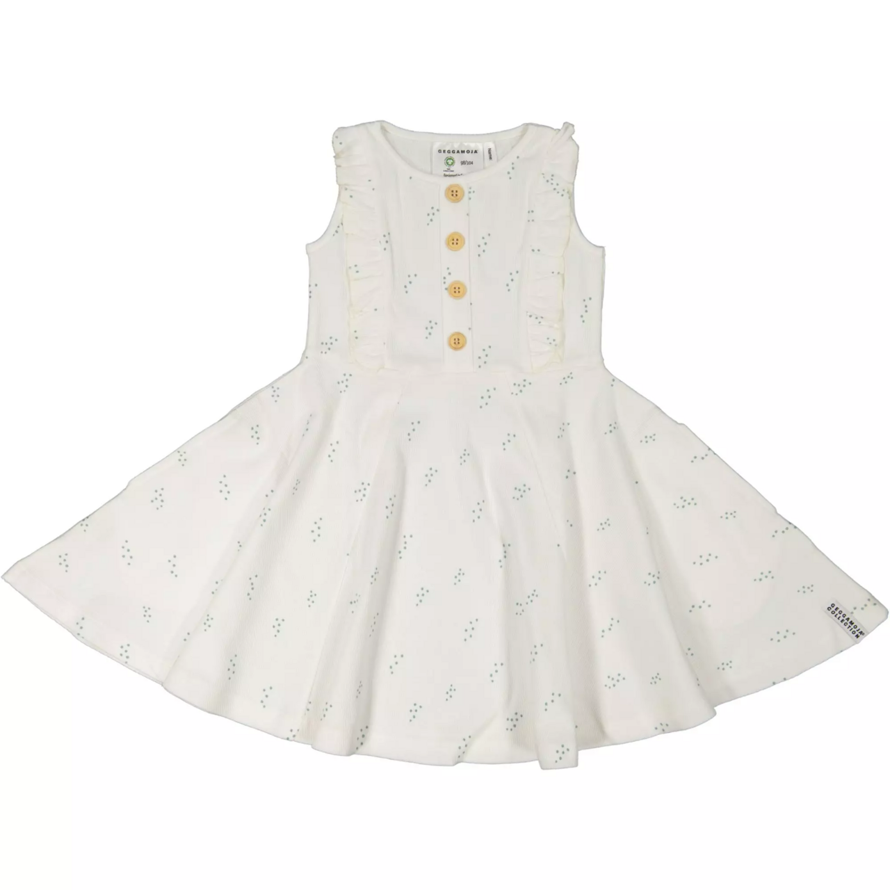 Summer flounce dress Tiny green dot 110/116