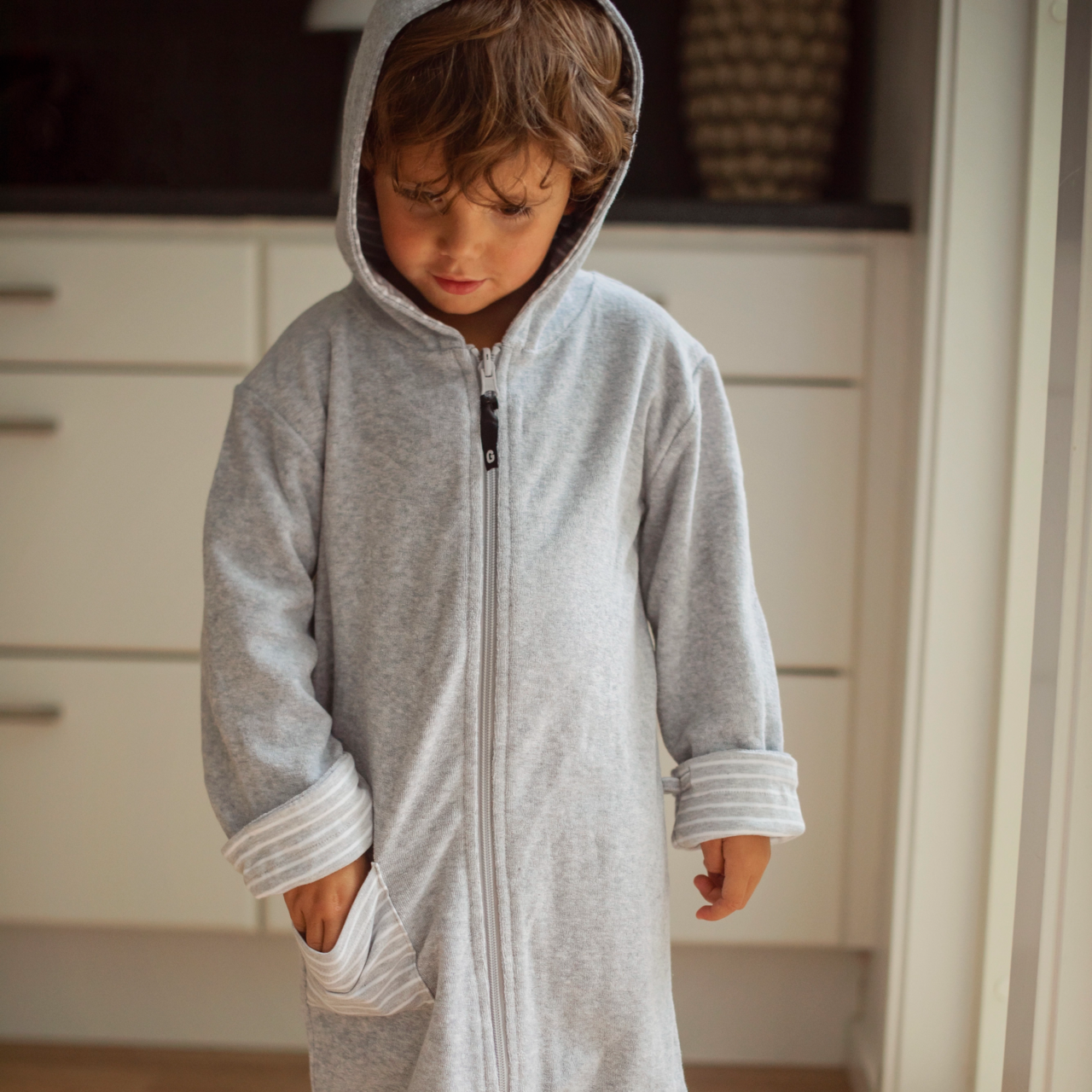 Bathrobe Kids Classic Grey/Grey-white  98/104