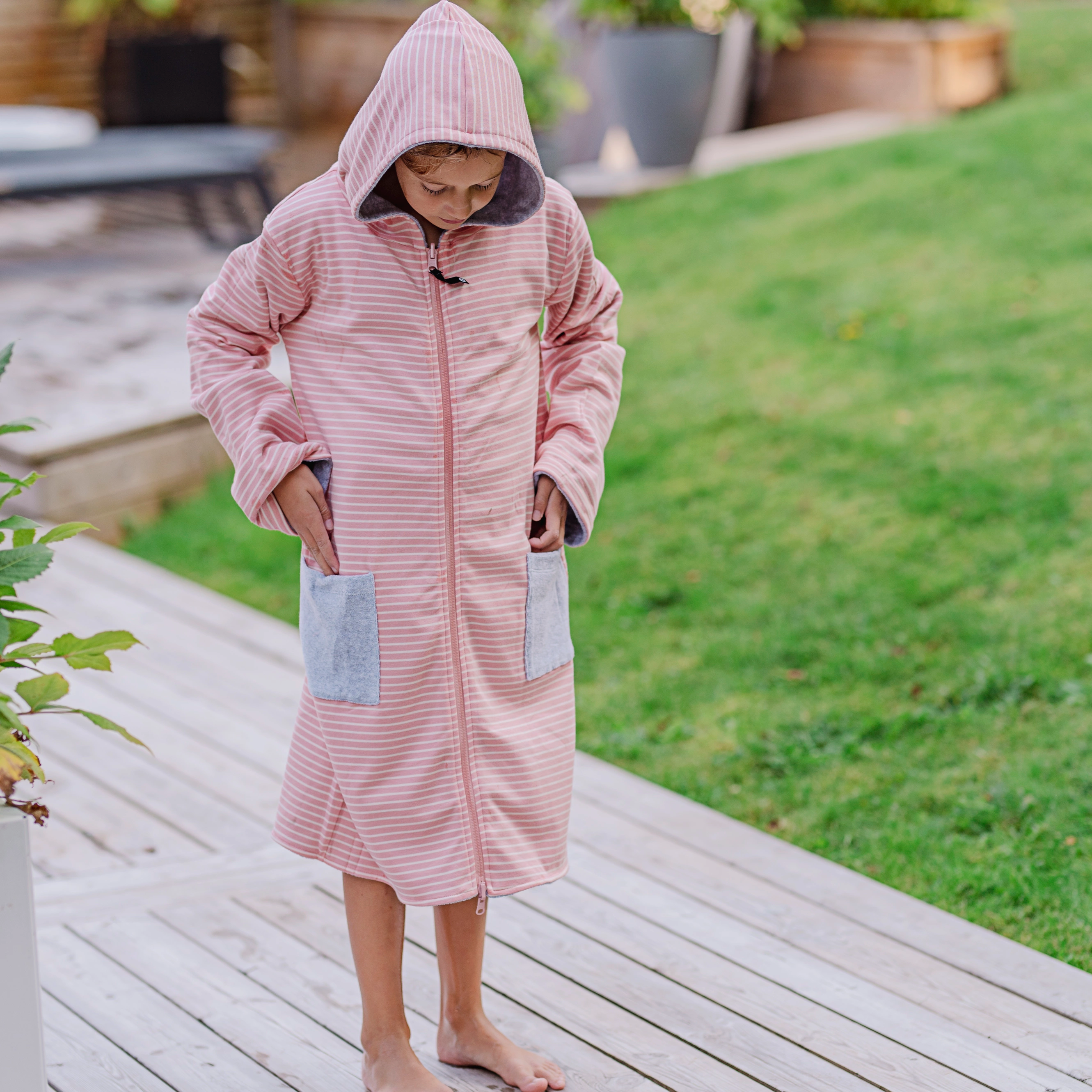 Kids Bathrobe Greymel/pink str