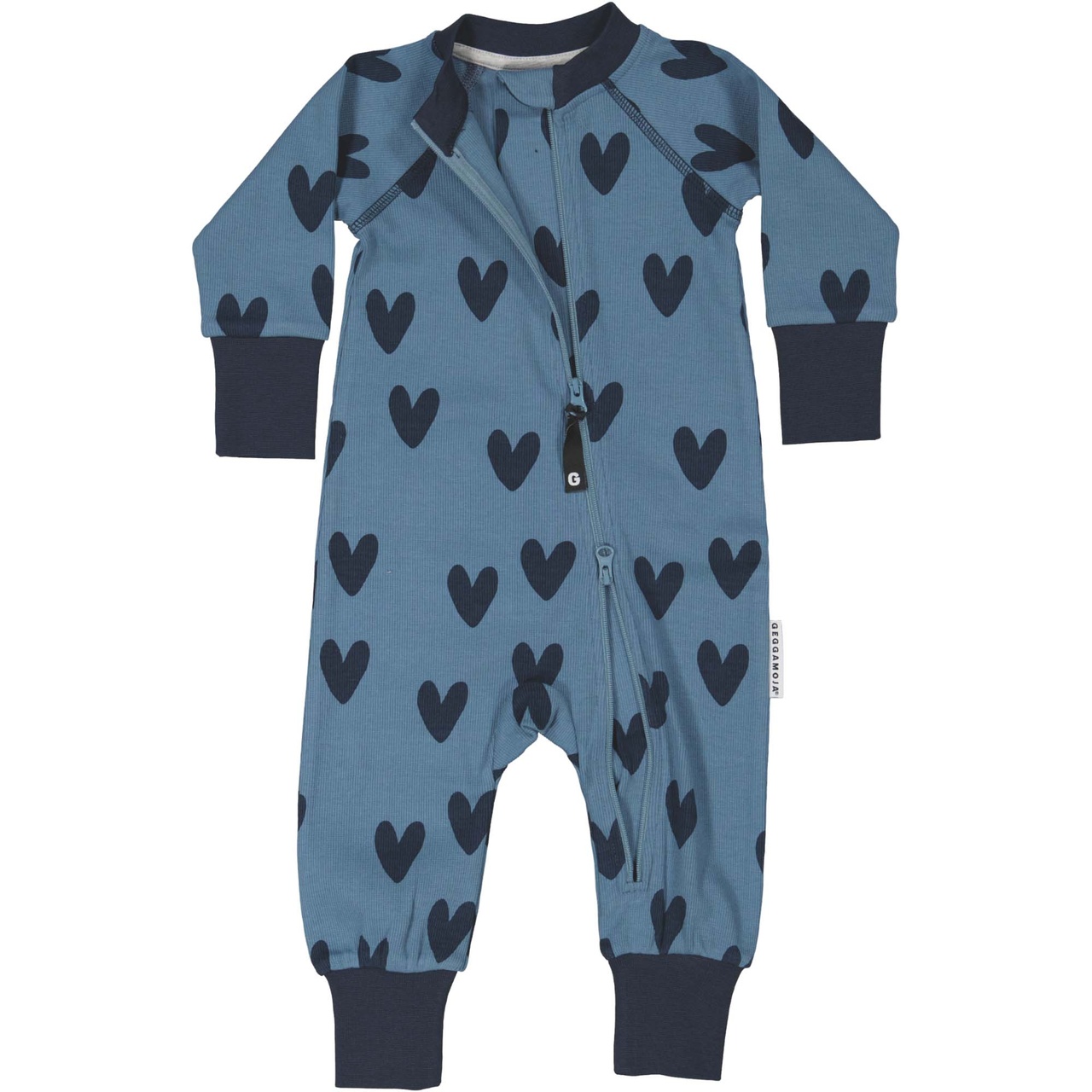 Pyjamas 2-way zip Blue heart 86/92